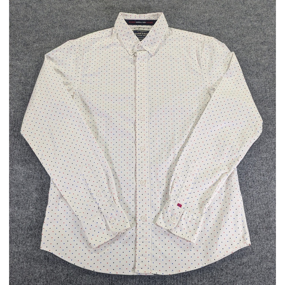 Scotch & Soda Mens Oxford Shirt Medium White Multi Color Micro Square Dot